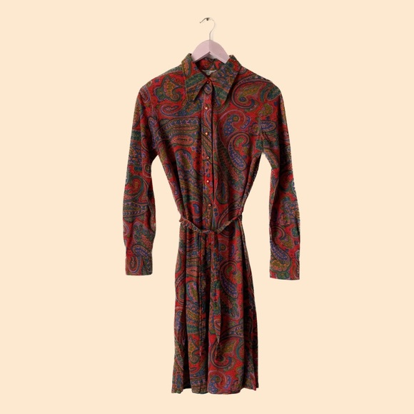 Vintage Paisley Print Pocket Cotton Dress